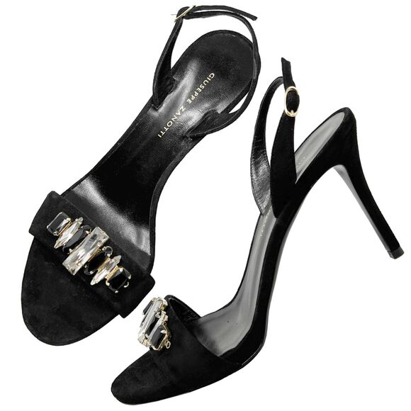 Giuseppe Zanotti Black Suede Gem Embellished Slingback Sandals- size 38.5 - Picture 2 of 10